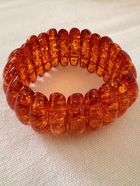 Amber Lucite Stretch Bracelet - Chunky Orange Statement